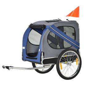 Pet Bike Trailer for Dogs Blue/Grey Cart with Off-Road Wheels 3 Entrances & Mesh Screen for Safe Travel