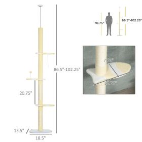 4-Tier Floor To Ceiling Cat Tree Height Adjustable 87 -103 Inch (Option: Yellow White and Blue)