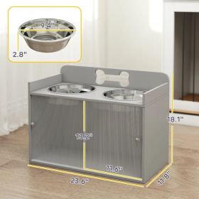 Elevated Dog Bowls with Storage, Raised Dog Bowl Stand with 2 Stainless Steel Bowl for Large Dogs, Gray (Option: Gray)