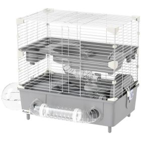 2-Tier Hamster Cage With Sand Bathroom, Running Wheel, Water Bottle, Tubes, Accessories, For Hamster, Gray (Option: Gray White)