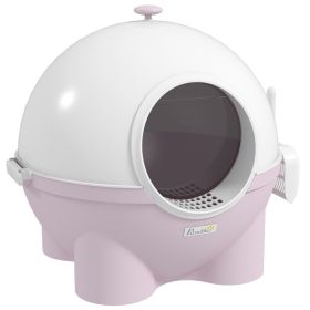 Hooded Cat Litter Box, Large Kitty Litter Pan with Lid, Scoop, Leaking Sand Pedal, Top Handle, Light Pink (Option: Pink-540x550x300 mm)