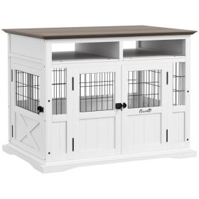 Dog Kennel Furniture Side End Table with Storage, Double Doors for Small and Medium Dogs, White (Option: White-1160x770x230 mm)