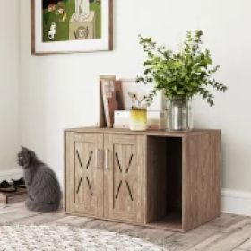PawHut Cat Litter Box Enclosure With Scratching Board, Cat Washroom End Side Table,  Walnut Brown (Option: Walnut Brown)