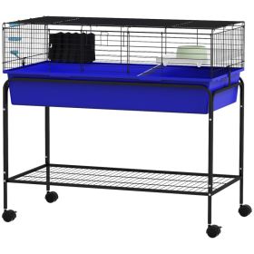 Two-Story Small Animal Cage Removable from Stand, Pet Habitat with Shelf & Wheels, 39" x 20.5" x 36.5", Blue (Option: Blue-1055x675x280 mm)