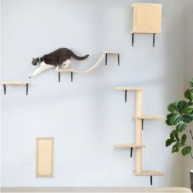 5 Pcs Wall Mounted Cat Climber Set  Floating Cat Shelves And Perches  Cat Activity Tree With Scratching Posts  Modern Cat Furniture (Option: Beige)
