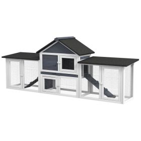 Outdoor Rabbit House 83" 2 Story Deluxe XL Wooden Rabbit Hutch, Big Bunny Cage w/ Ladder and Run, Dark Gray (Option: Dark Gray-995x750x180 mm)