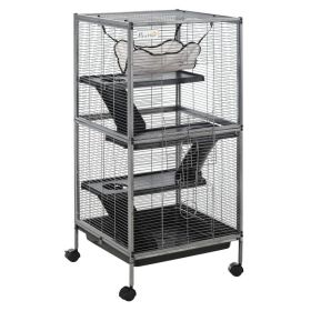 Large Metal 4 Tiers Small Animal Cage With Hammock, Removable Tray, Extra Space For Ferrets Chinchillas, Gray (Option: Black)