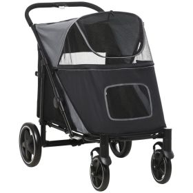 Dog Stroller for Large Medium Small Dogs up to 66 Lbs. 23.5" in Body Length, One-Click Foldable Pet Cat Stroller with Storage, Shock Absorption (Option: Gray-865x585x220 mm)