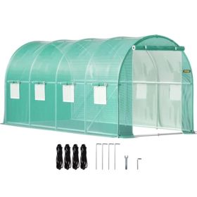 VEVOR Walk-in Tunnel Greenhouse, 14.8 X 6.6 X 6.6 Ft Portable Plant Hot House W  Galvanized Steel Hoops, 1 Top Beam, Diagonal Poles, Zippered Doo (Option: Default)