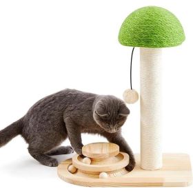 Mushroom Sisal Rope 2 In 1 Wooden Interactive Ball Track Ball Cat Scratching Post Cat Scratching Board (Option: Wood)