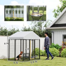 Outdoor Dog Kennel With Roof, Rotating & 4-Level Adjustable Bowls (Option: Silver Black)