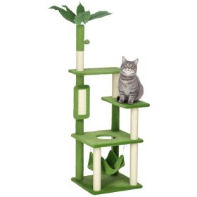PawHut Cat Tree For Indoor Cats With Hammock, Cat Tower, Green (Option: Green)
