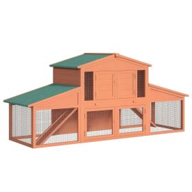 89"L Outdoor Rabbit Hutch, Guinea Pig Cage Indoor Outdoor Wooden Bunny Hutch with Double Runs, Weatherproof Roof, Removable Tray, Ramps, Orange (Option: Orange-1290x710x260 mm)