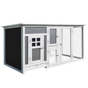 63" Chicken Coop Wooden Chicken House Rabbit Hutch Poultry Cage Hen Pen Backyard PC Roof with Run Box (Option: Grey and White-855x807x245 mm)