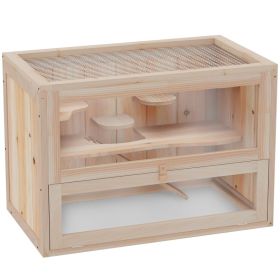 2-Level Hamster Cage Mice and Rat House, Small Animal Habitat for Guinea Pigs, Chinchillas with Openable Top, Front Door, Shelf and Ladder, Natu (Option: Nature wood-660x160x455 mm)