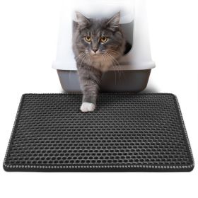 Double Rice Grain Cat Litter Mat, Cat Litter Cleaning Pad, Cat Litter Box Mat, Splash Guard Filter Mat (Option: Black)