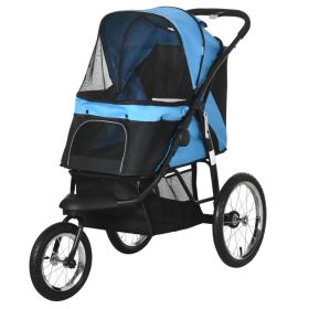 3 Wheels Pet Stroller for Small Dogs and Medium Dogs with Adjustable Canopy, Safety Tether, Storage Basket, Blue (Option: Blue-830x440x385 mm)