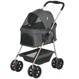 3 in 1 Pet Stroller with Detachable Carrier, Foldable Dog Stroller with Storage Basket, Cupholder, for Mini Dogs, Gray (Option: Gray-410x165x755 mm)