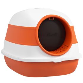 Dome Covered Cat Litter Box with Lid, White and Orange (Option: Orange-550x420x155 mm)