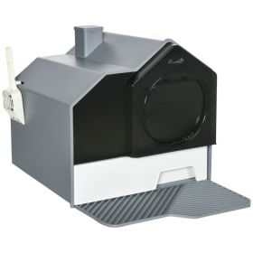 Hooded Cat Litter Box w/ Litter Mat, Litter Particle Catching, Gray (Option: Gray-480x450x435 mm)