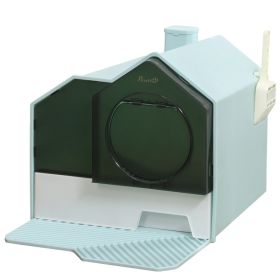 Hooded Cat Litter Box w/ Litter Mat, Litter Particle Catching, Light Blue (Option: Light Blue-480x450x435 mm)