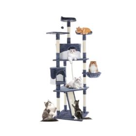 79-inch Cat Tree Tower, Large Multi-story Cat Climbing Tower, Natural Sisal Grabber Posts, Extended Platform, Hammock (Option: Dark grey)