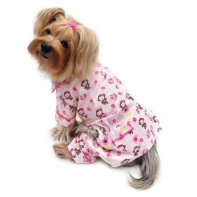 Girly Monkey Flannel Pajamas with 2 Pockets (Color: PINK, size: XS)