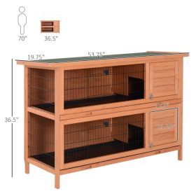 2-Story Large Rabbit Hutch Bunny Cage Wooden Pet House Small Animal Habitat With Lockable Doors, No Leak Tray And Waterproof Roof For Rabbits, Ch (Option: Orange)