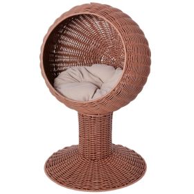 Elevated Cat Bed with Rotatable Egg Chair Pod, Cat Basket Bed with Thick Cushion, Natural Mat Grass Woven Kitty House, Brown (Option: Brown-450x430x440 mm)