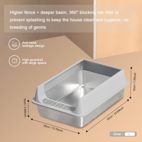 Oversized Stainless Steel Litter Box, Semi-enclosed Splash-proof And Leak-proof Design, Removable Lid, Suitable For Big Cats, And More (Option: M10-Grey)