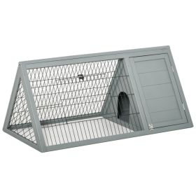 46" x 24" Wooden A-Frame Outdoor Rabbit Hutch, Small Animal Cage, Bunny Hutch with Outside Run & Ventilating Wire, for Rabbits, Chickens, Ducks, (Option: Grey-1240x120x640 mm)