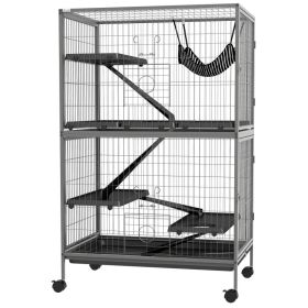 50" H Rolling Small Animal Cage with Hammock, Ferret Cage, Chinchilla Cage, Pet Habitat with 4 Doors, Removable Tray (Option: Gray-830x205x610 mm)