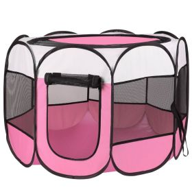 Pink-Blue Options -- 1Pc Portable Foldable Pet Tent Exercise Pen Kennel Removable Zipper Top And Bottom Water Resistant Indoor Outdoor Use For Do (Option: Pink)