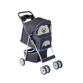 Pet Stroller For Dogs And Cats - Foldable, Lightweight, And Durable - Ideal For Small To Medium Pets -Includes Storage Basket (Option: Black)