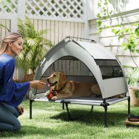 Elevated Dog Bed With Removable Canopy, Portable Outside Raised Pet Cot With Cooling Pad, Storage Bag (Option: Grey)