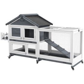 65" Wooden Rabbit Hutch, Pet Playpen with Openable Roof & Storage Box for Rabbits and Small Animals, Gray (Option: Gray-970x745x240 mm)