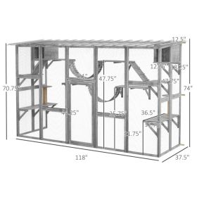 Playground Cat Window Box Outside Enclosure For Multiple Cats W Shelves & Bridges, Gray (Option: Gray)