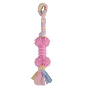 Dog Chews Toy with Cotton Rope Natural Rubber Toys Cleans Molars (Color: PINK)