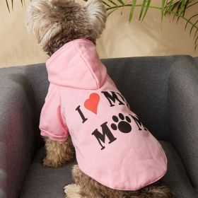 Pet Hoodie For Small & Medium Dogs; I Love My Mom Dog Hoodie Cat Shirts; Cute Pet Apparel (Color: PINK, size: XS)