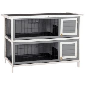 54" 2-Story Large Rabbit Hutch Bunny Cage Wooden Pet House Small Animal Habitat with Lockable Doors, No Leak Tray and waterproof Roof for Rabbit (Option: Dark Grey-1455x540x210 mm)