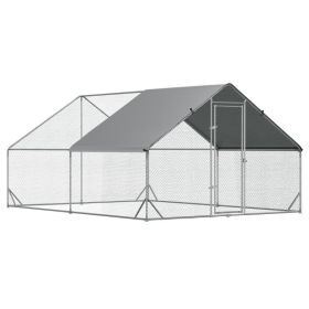 10' x 13' x 6.5' Metal Frame Chicken Run, Outdoor Hen House with Cover & Lockable Door (Option: Silver-1980x330x160 mm)
