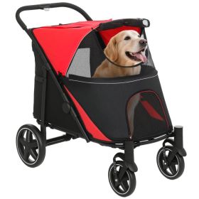 Dog Stroller for Large Medium Small Dogs up to 66 Lbs. 23.5" in Body Length, One-Click Foldable Pet Cat Stroller with Storage, Shock Absorption (Option: Red-865x585x220 mm)