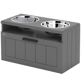 Elevated Dog Bowls, Large Breed Raised Dogs Bowl Stand With 2 Stainless Steel Bowls, Storage Drawer And Slow Feeder Mat (Option: Gray)