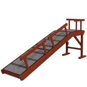 Wooden Dog Ramp with Removable Guardrails, Non-Slip Surface, 60" Long, Brown (Option: Brown-695x495x205 mm)